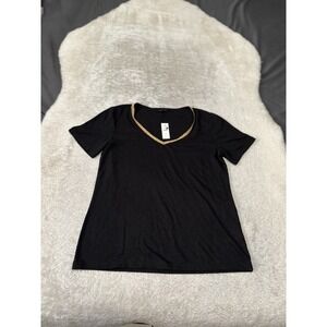 New Talbots Mens Black V‎ Neck Short Sleeve T Shirt Size XS Gold Linen Blend